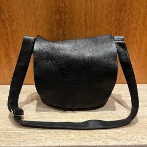 RUDSAK - Black leather messenger bag  (12 x 12 x 4.5”)